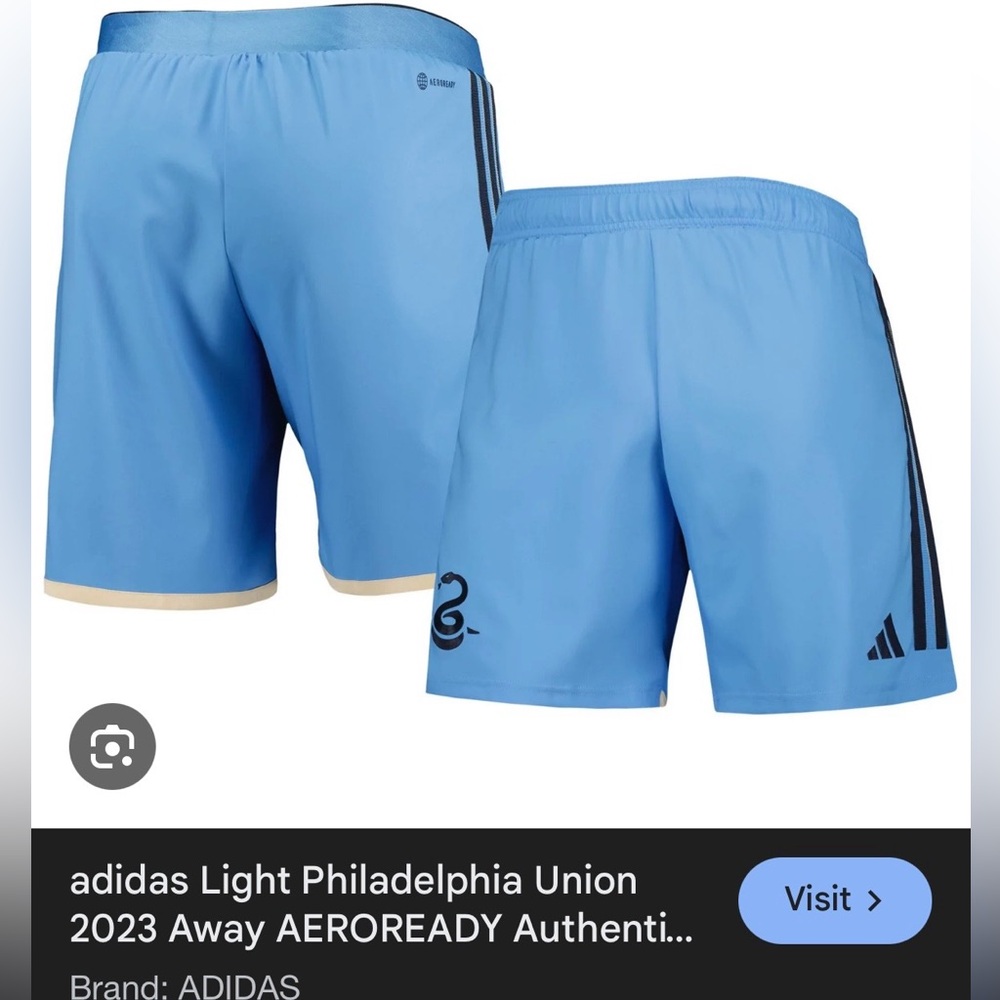 Adidas Philadelphia Union Men’s Baby Blue Away Shorts Size XL & XXL